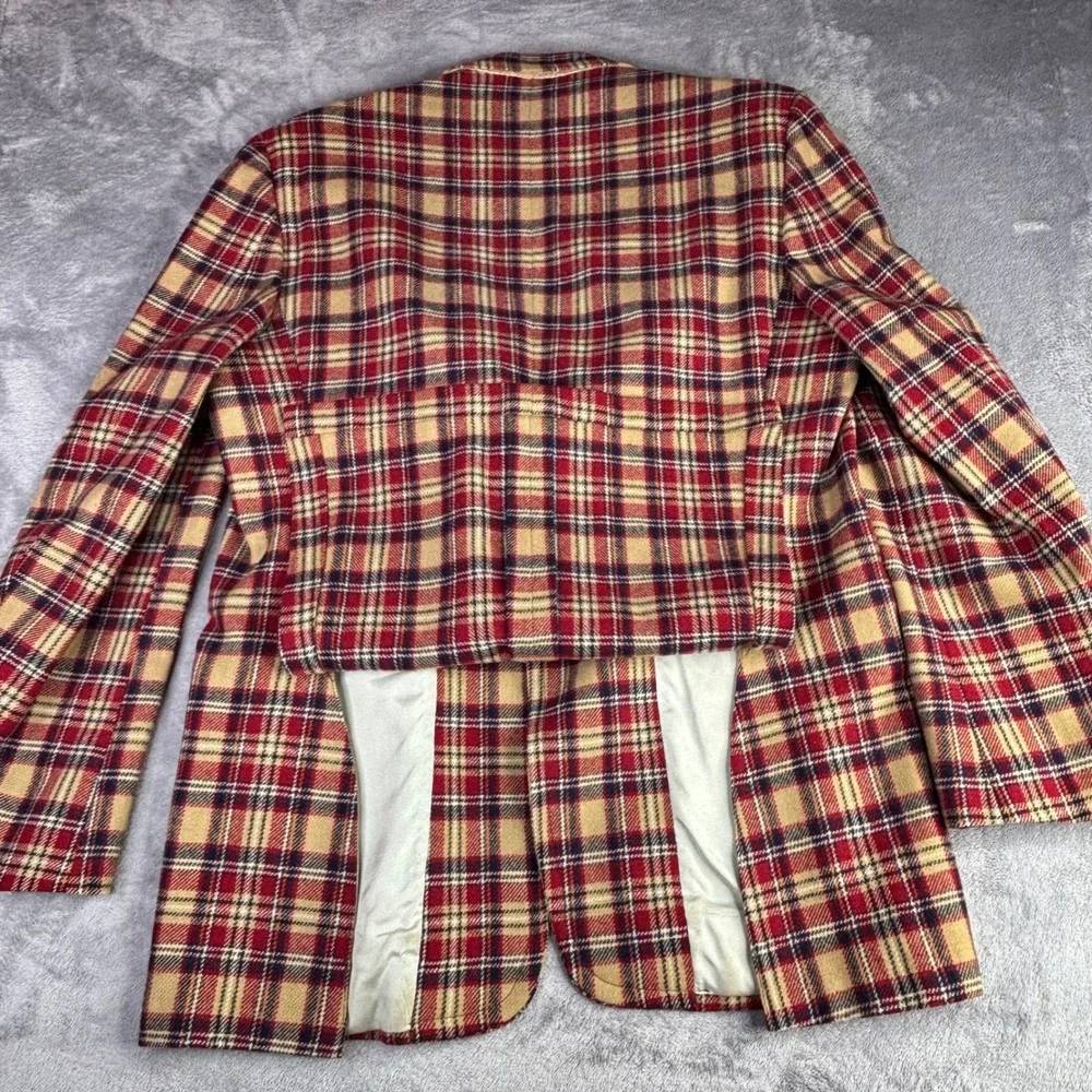 Ratner Clothes Blazer Mens 40R Red Tan Plaid Vintage Two Button Sport Coat Wool